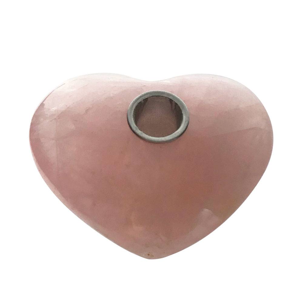Rose Quartz Heart-Shaped Crystal Pipe | H&F