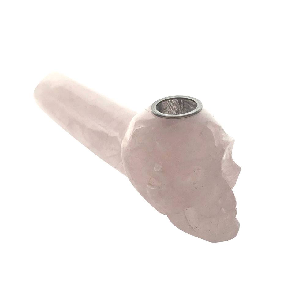 Rose Quartz Crystal Skull Hand Pipe | 4" | H&F