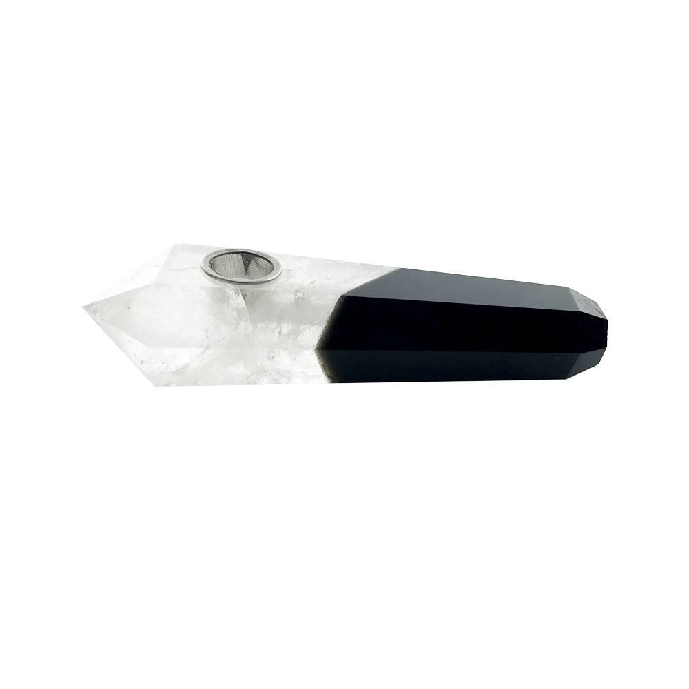 Clear Crystal Hand Pipe - Obsidian | 4" | H&F