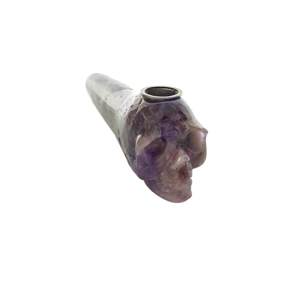 Amethyst Crystal Skull Hand Pipe | 4" | H&F