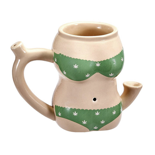 Ceramic Mug w/Pipe - Leaf Bikini Woman- Green | Premium Roast & Toast