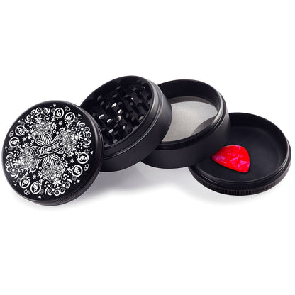 Grinder Beamer Trippy Jewelz Design Aircraft Grade Aluminum 4pcs 2.5" with Guitar Pick